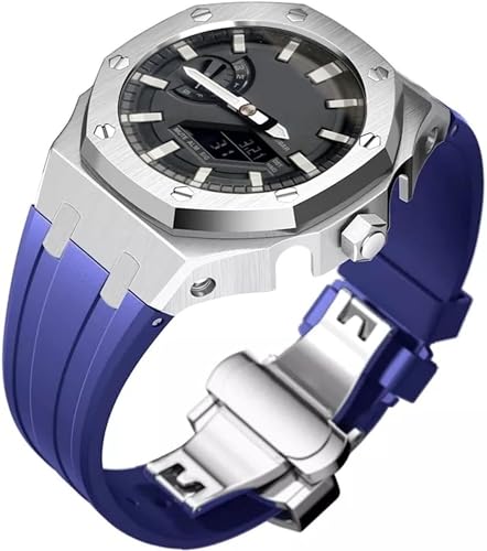 FNDWJ Edelstahl-Schutzhülle mit Silikonband, für GA2100-Serie, Modifikationsset, 316L Stahl, Schmetterlingsschnalle, weiches Silikonband für Herren, Einheitsgröße, Achat von FNDWJ