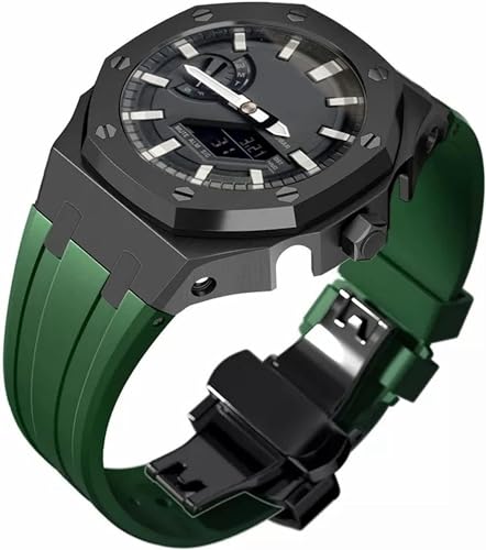 FNDWJ Edelstahl-Schutzhülle mit Silikonband, für GA2100-Serie, Modifikationsset, 316L Stahl, Schmetterlingsschnalle, weiches Silikonband für Herren, Einheitsgröße, Achat von FNDWJ