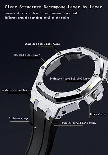 FNDWJ Edelstahl-Schutzhülle mit Silikonband, für GA2100-Serie, Modifikationsset, 316L Stahl, Schmetterlingsschnalle, weiches Silikonband für Herren, Einheitsgröße, Achat von FNDWJ