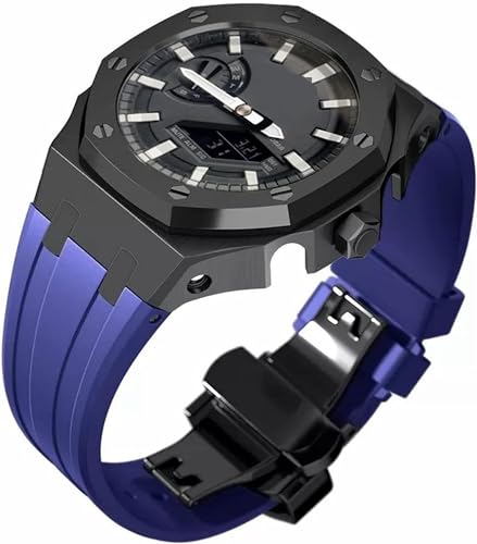 FNDWJ Edelstahl-Schutzhülle mit Silikonband, für GA2100-Serie, Modifikationsset, 316L Stahl, Schmetterlingsschnalle, weiches Silikonband für Herren, Einheitsgröße, Achat von FNDWJ