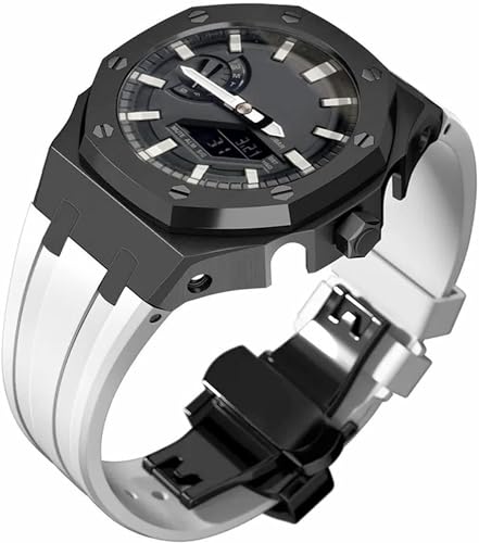 FNDWJ Edelstahl-Schutzhülle mit Silikonband, für GA2100-Serie, Modifikationsset, 316L Stahl, Schmetterlingsschnalle, weiches Silikonband für Herren, Einheitsgröße, Achat von FNDWJ