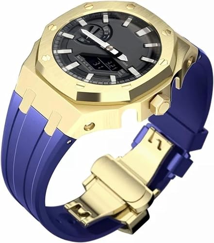 FNDWJ Edelstahl-Schutzhülle mit Silikonband, für GA2100-Serie, Modifikationsset, 316L Stahl, Schmetterlingsschnalle, weiches Silikonband für Herren, Einheitsgröße, Achat von FNDWJ