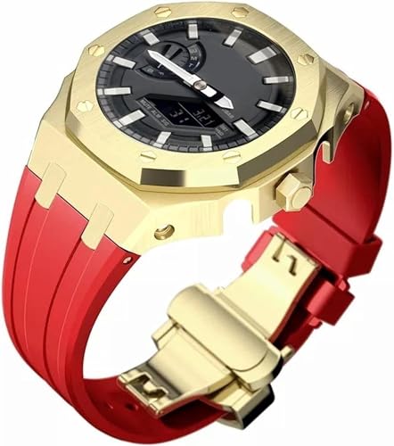 FNDWJ Edelstahl-Schutzhülle mit Silikonband, für GA2100-Serie, Modifikationsset, 316L Stahl, Schmetterlingsschnalle, weiches Silikonband für Herren, Einheitsgröße, Achat von FNDWJ