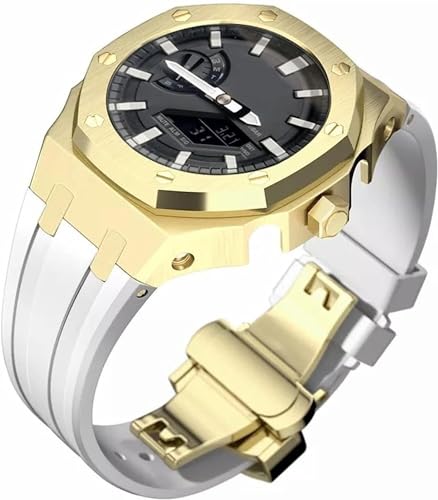 FNDWJ Edelstahl-Schutzhülle mit Silikonband, für GA2100-Serie, Modifikationsset, 316L Stahl, Schmetterlingsschnalle, weiches Silikonband für Herren, Einheitsgröße, Achat von FNDWJ