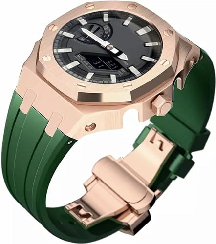 FNDWJ Edelstahl-Schutzhülle mit Silikonband, für GA2100-Serie, Modifikationsset, 316L Stahl, Schmetterlingsschnalle, weiches Silikonband für Herren, Einheitsgröße, Achat von FNDWJ