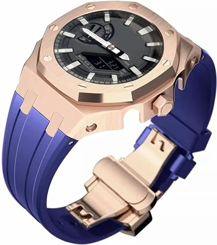 FNDWJ Edelstahl-Schutzhülle mit Silikonband, für GA2100-Serie, Modifikationsset, 316L Stahl, Schmetterlingsschnalle, weiches Silikonband für Herren, Einheitsgröße, Achat von FNDWJ