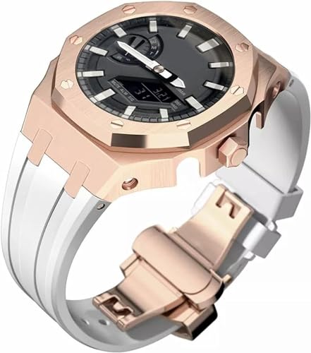 FNDWJ Edelstahl-Schutzhülle mit Silikonband, für GA2100-Serie, Modifikationsset, 316L Stahl, Schmetterlingsschnalle, weiches Silikonband für Herren, Einheitsgröße, Achat von FNDWJ