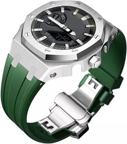 FNDWJ Edelstahl-Schutzhülle mit Silikonband, für GA2100-Serie, Modifikationsset, 316L Stahl, Schmetterlingsschnalle, weiches Silikonband für Herren, Einheitsgröße, Achat von FNDWJ