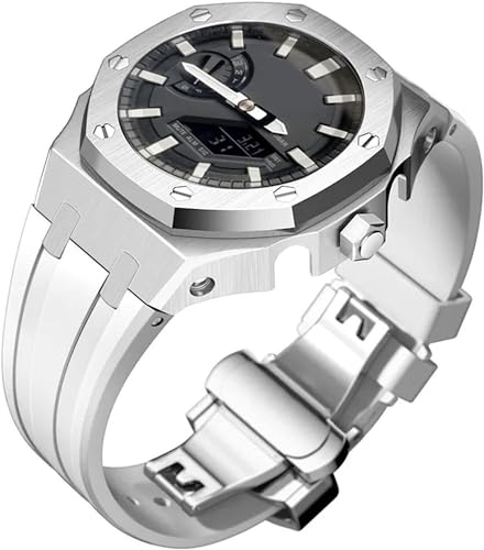 FNDWJ Edelstahl-Schutzhülle mit Silikonband, für GA2100-Serie, Modifikationsset, 316L Stahl, Schmetterlingsschnalle, weiches Silikonband für Herren, Einheitsgröße, Achat von FNDWJ