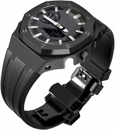 FNDWJ Edelstahl-Schutzhülle mit Silikonband, für GA2100-Serie, Modifikationsset, 316L Stahl, Schmetterlingsschnalle, weiches Silikonband für Herren, Einheitsgröße, Achat von FNDWJ