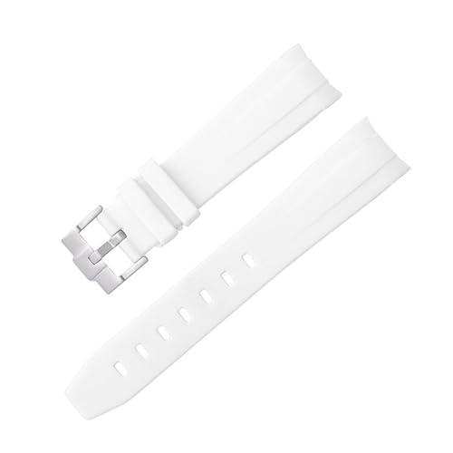 FNDWJ Für Omega Speedmaster Uhr Ersatzband gebogen No Gap Gummiband Herren Damen 20mm 21mm 22mm Uhrenarmbänder Silber Gold Rose Schwarz Schnalle(D,21mm black buckle) von FNDWJ