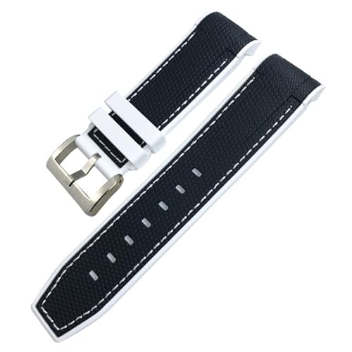 FNDWJ Neues Naturkautschuk-Armband 22 mm 23 mm für Tudor Strap Black Bay Bronze Zweifarbiges Armband Weiches Silikon-Uhrenarmband Kostenlose Tools(Black white,22mm) von FNDWJ