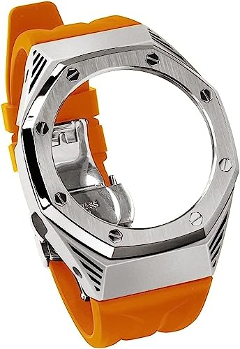 FNDWJ Premium-Edelstahl-Uhrengehäuse, Mod Kit, für GA2100/2110 Ersatzset, Herren-Metallgehäuse, Fluorkautschuk-Armband, Uhrenzubehör, Einheitsgröße, Achat von FNDWJ