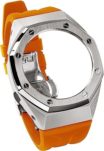 FNDWJ Premium-Edelstahl-Uhrengehäuse, Mod Kit, für GA2100/2110 Ersatzset, Herren-Metallgehäuse, Fluorkautschuk-Armband, Uhrenzubehör, Einheitsgröße, Achat von FNDWJ