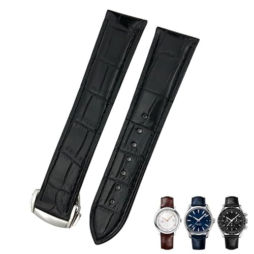 FNDWJ Rindsleder 20mm 21mm 22mm 19mm Alligatorleder Uhrenarmband für Omega De Ville Seamaster Specialties Custom Uhrenarmband(Black,19mm) von FNDWJ