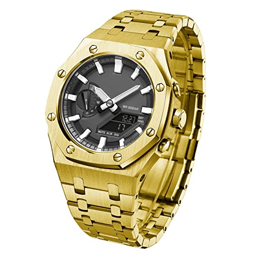 FNDWJ Uhrenarmbänder für GA 2100-5A Mod Kit Zubehör mit Bodenabdeckung GA2100 Modell Eiche Ganzmetall Lünette Band Stil Uhrenarmbänder, Einheitsgröße, Achat von FNDWJ