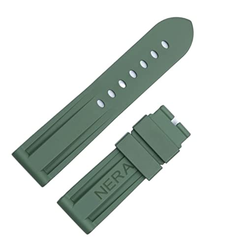 FNDWJ Uhrenarmband aus Fluorkautschuk, 22 mm, 24 mm, Silikon-Uhrenarmband für Panerai-Uhrenarmband (Farbe: Grün, ohne Schnalle, Größe: 24 mm) von FNDWJ