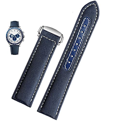 FNDWJ Uhrenarmband aus Segeltuch für Omega Seamaster 300 Speedmaster AT150, 19 mm, 20 mm, Herren-Zubehör, Blau / Schwarz, 19 mm, Achat von FNDWJ