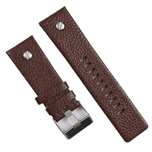 FNDWJ Uhrenarmband aus echtem Leder für Diesel, 22, 24, 26, 28 mm, mit Litschi-Struktur, Schwarz / Braun, 24 mm, Achat von FNDWJ