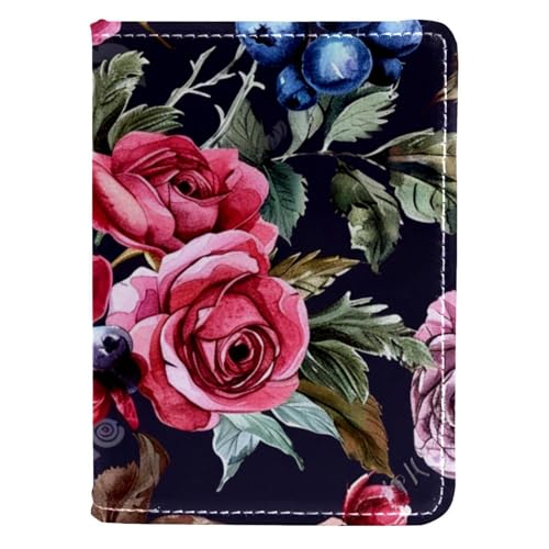 FNETJXF Reisepasshülle, Reisepasshalter, Brieftaschen, Reisezubehör für Damen und Herren, pastorable Rose, Blume, Schmetterling, Vintage, Muster 4448, 10x14cm/4x5.5 in von FNETJXF