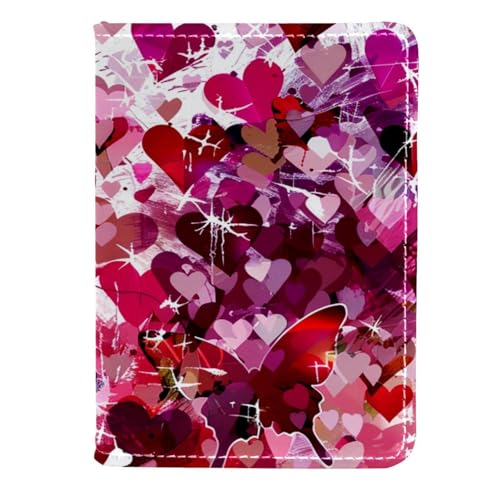 FNETJXF Reisepasshülle, Reisepasshülle, Reisezubehör für Damen und Herren, Happy Valentine's Day, Rosa Herz Schmetterling, Muster 1515, 11.5x16.5cm/4.5x6.5 in von FNETJXF