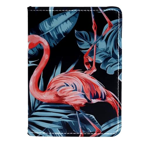 FNETJXF Reisepasshülle Damen, Kunstleder Reisepasshülle, Reisedokumentenhalter, Flamingo Tropische Blumenblätter, Muster 662, 11.5x16.5cm/4.5x6.5 in von FNETJXF