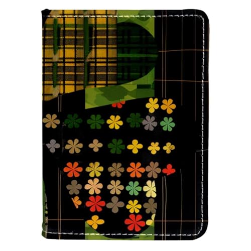 Reisepasshülle für Damen, Reisepassbuchhalter, Brieftaschen, Reisedokumenten-Halter, Patchwork, grünes Gitter, kariert, kariert, Muster 4504, 10x14cm/4x5.5 in von FNETJXF