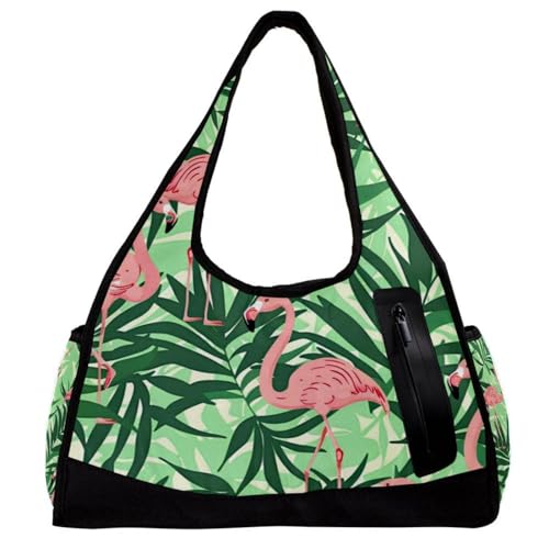 Reisetasche, Turnbeutel für Herren, Damen, Sporttasche, Wochenendtasche, Flamingo, tropische Blätter, Muster 1024, 47x16.5x27cm(18.5x6.5x10.6in) von FNETJXF