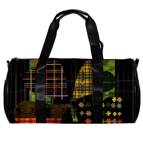 Turnbeutel, Seesack, Damen-Sporttasche, Wochenendtasche, Übernachtungstasche, Patchwork, grünes Gittermuster, kariert, Muster 6744, 45x23x23cm(17.7x9x9in) von FNETJXF