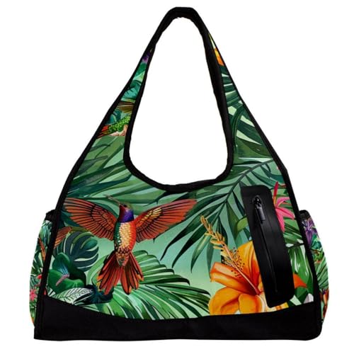 Turnbeutel, Turnbeutel für Herren, Damen, Turnbeutel, Wochenendtasche, Hawaii-Blume, Palmblatt, Vogel, Muster 2349, 47x16.5x27cm(18.5x6.5x10.6in) von FNETJXF