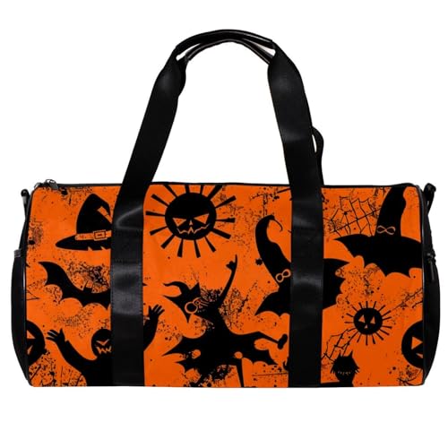 Turnbeutel, Turnbeutel für Herren, Turnbeutel für Damen, Wochenendtasche, Happy Halloween, Totenkopf, Spinnennetz, Fledermaus, Hexe, Muster 2208, 45x23x23cm(17.7x9x9in) von FNETJXF