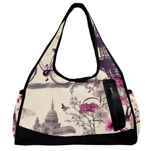 Turnbeutel Duffle Bag für Herren Gym Duffle Bag Weekender Übernachtungstasche Paris Pink Eiffelturm Muster, Muster 6363, 47x16.5x27cm(18.5x6.5x10.6in) von FNETJXF