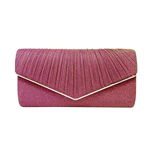 2023 Clutches Damen Abendtasche Glitzer Falten Handtaschen mit Abnehmbar Metallic Schulterriemen (Hot Pink, One Size) von FNKDOR