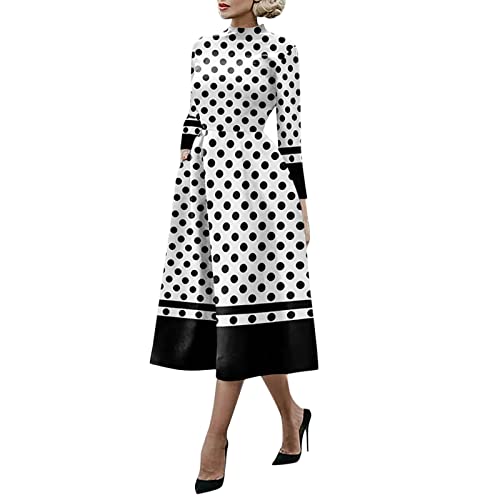 Casual Sommerkleid Damen Lang Maxikleid Frühlings und Sommer Frauen Latzkragen Langarm Kleid mit schmalem Druck#14 von FNKDOR