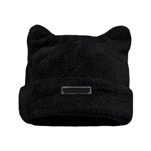 FNKDOR 2023 Beanie Mütze Damen Cute Ohren Wintermütze (Black, One Size) von FNKDOR