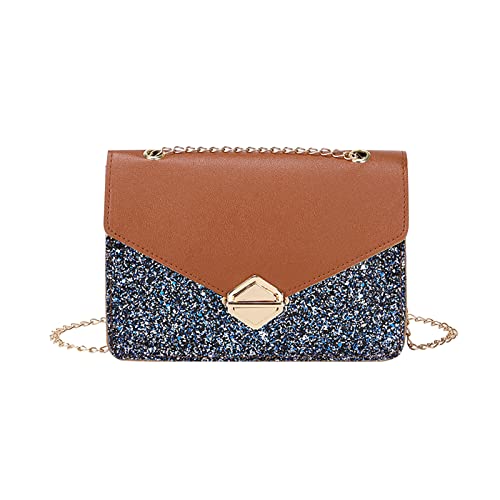 FNKDOR 2023 Clutches Damen Kontrastfarben Glitzer Pailletten Abendtasche mit Metallic Schulterriemen (Brown, One Size) von FNKDOR