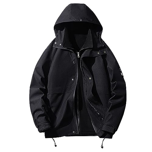 FNKDOR 2023 Herbst Winterjacke Herren Wasserdicht Atmungsaktiv Leichte Regenjacke Windbreaker Kapuze Outdoorjacke (Black, M) von FNKDOR