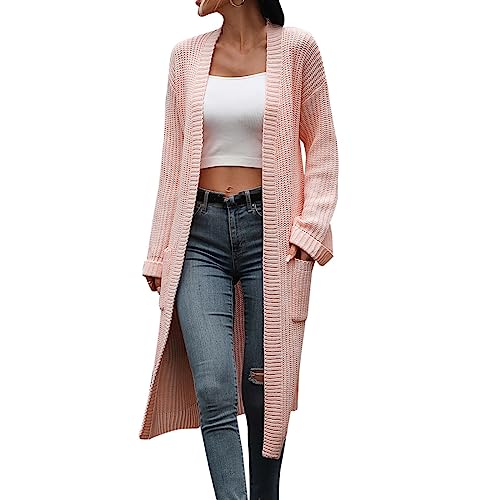 FNKDOR 2023 Herbst und Winter Damen Longstrickjacke Grobstrickjacke Strickcardigan Strickmantel (Pink, S) von FNKDOR