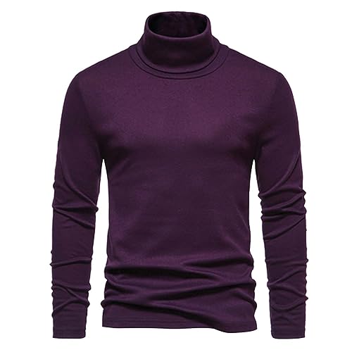 FNKDOR 2023 Herbst und Winter Rollkragenpullover Herren Oversize Schlicht Kaschmirpullover Feinstrickpullover (Purple, M) von FNKDOR