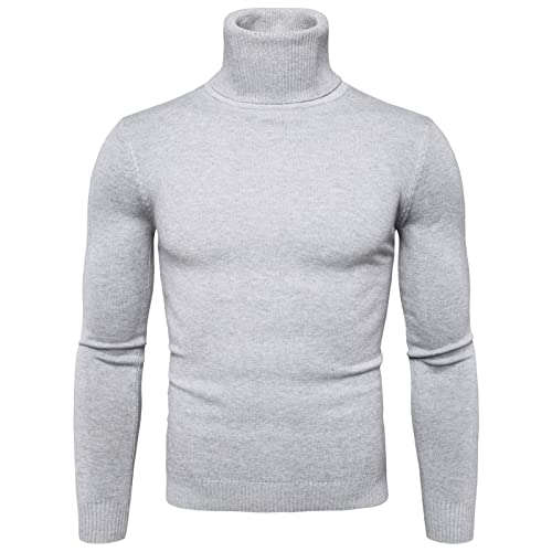 FNKDOR 2023 Herbst und Winter Rollkragenpullover Herren Schlicht Stretch Skinny Kaschmirpullover Feinstrickpullover (Grau, XXXL) von FNKDOR