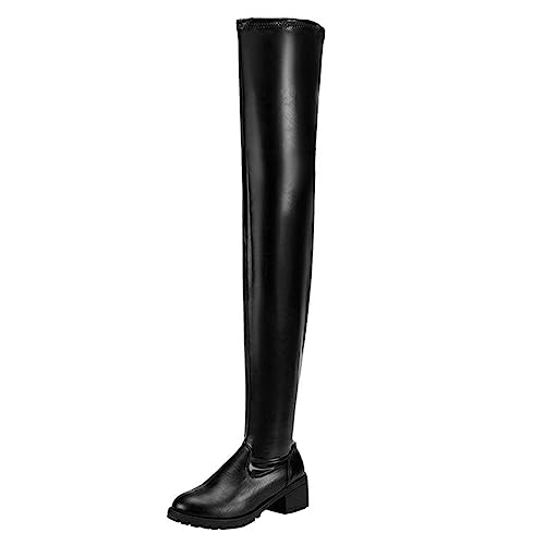 FNKDOR 2023 Neu Herbst und Winter Damen Teenager Mädchen Overknees Stiefel Langschaft Lederstiefel Thigh High Boots mit Seiten Zip (Black, 40) von FNKDOR