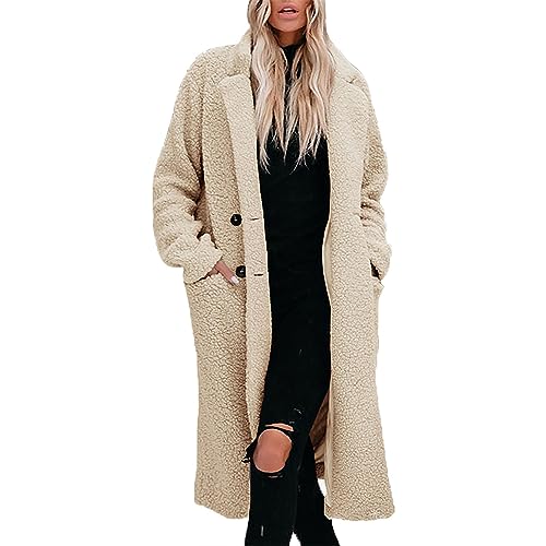FNKDOR 2023 Neu Winterjacke Damen Dicker Warm Lange Fellmantel Plüschmantel Teddymantel Cardiganmantel (Beige, S) von FNKDOR