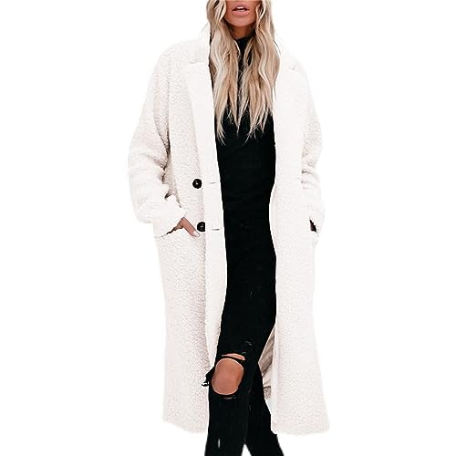 FNKDOR 2023 Neu Winterjacke Damen Dicker Warm Lange Fellmantel Plüschmantel Teddymantel Cardiganmantel (White, XXL) von FNKDOR