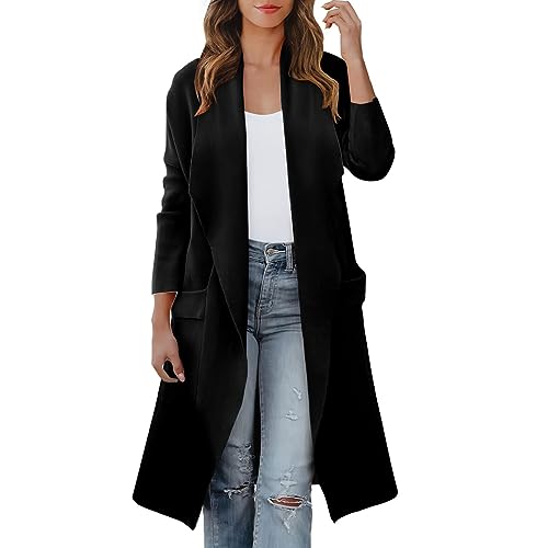 FNKDOR 2023 Neu Winterjacke Damen Lange Trenchcoat Wollmantel Cardiganmantel Herbst Frühling Jacke Winddichter Mantel (Black, M) von FNKDOR