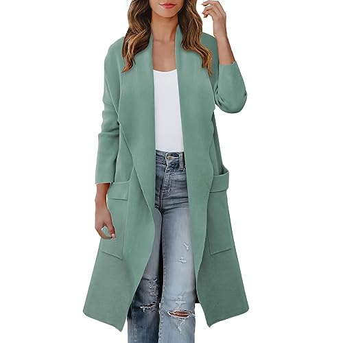 FNKDOR 2023 Neu Winterjacke Damen Lange Trenchcoat Wollmantel Cardiganmantel Herbst Frühling Jacke Winddichter Mantel (Green, L) von FNKDOR