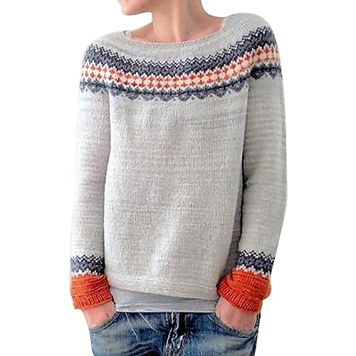FNKDOR 2023 Pullover Damen Herbst Winter Pullis Kaschmirpullover Norwegerpullover (Grey, L) von FNKDOR