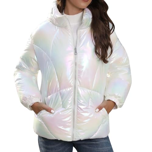 FNKDOR 2023 Winterjacke Damen Große Größen Bunt Glänzend Stehkragen Steppjacke Daunenjacke Pufferjacke (White, M) von FNKDOR