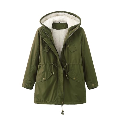 FNKDOR 2023 Winterjacke Damen Große Größen Leichte Warm Teddyfutter Windjacke Winterparka mit Kapuze (Green, XXXL) von FNKDOR