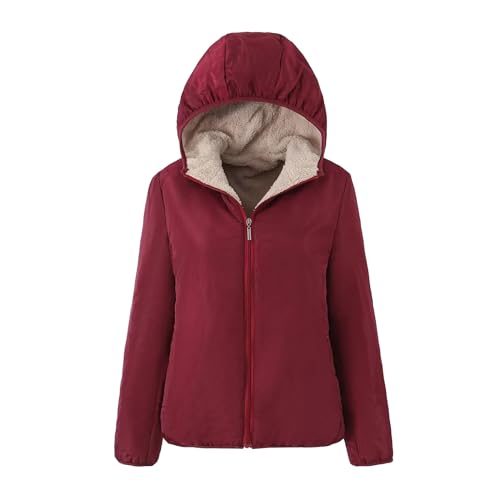 FNKDOR 2023 Winterjacke Damen Große Größen Zip up Teddyfutter Sweatjacke Windjacke (Red, XL) von FNKDOR