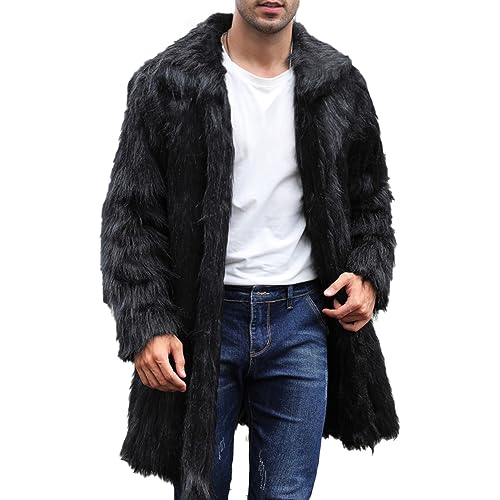 FNKDOR 2023 Winterjacke Herren Lang Reverskragen Flauschige Kunstfelljacke Fellimitat Pelzjacke Cardiganmantel (Black, M) von FNKDOR